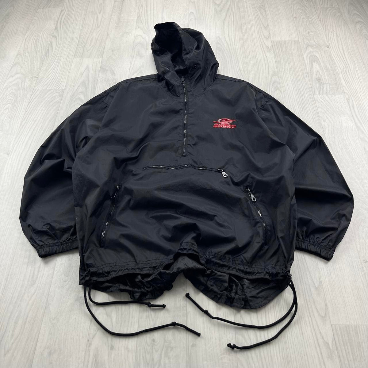 VINTAGE 90s GUESS SPORT LIGHTWEIGHT PULLOVER JACKET BLACK
