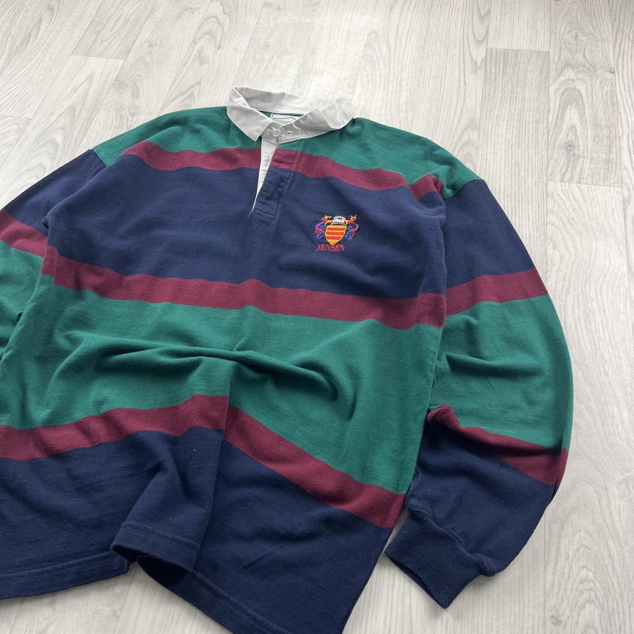 VINTAGE Y2K STRIPED LONG SLEEVE RUGBY POLO SHIRT NAVY / GREEN