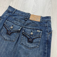 VINTAGE Y2K AMICHI JEANS DENIM MIDI EMBROIDERED SKIRT BLUE