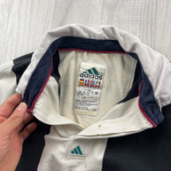 VINTAGE Y2K ADIDAS EQUIPMENT STRIPED LONG SLEEVE RUGBY POLO SHIRT BLACK / WHITE