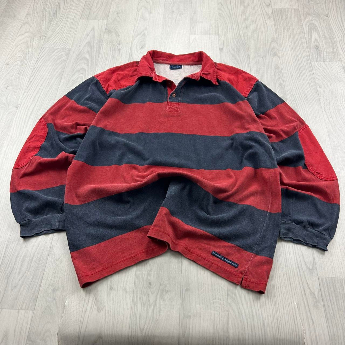 VINTAGE Y2K STRIPED LONG SLEEVE RUGBY POLO SHIRT RED / NAVY