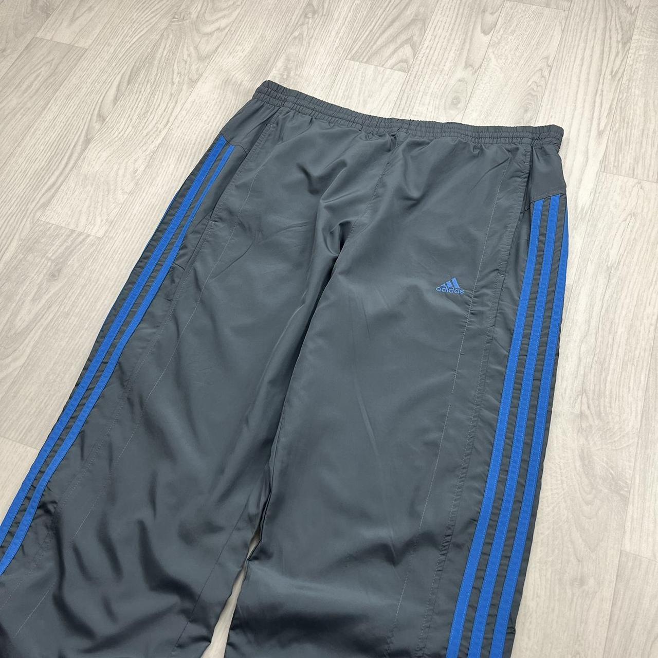 VINTAGE Y2K ADIDAS SIDE STRIPE BAGGY TRACKSUIT BOTTOMS GREY BLUE