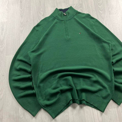 VINTAGE Y2K TOMMY HILFIGER QUARTER ZIP KNITTED JUMPER GREEN