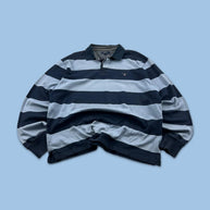 VINTAGE Y2K GANT STRIPED LONG SLEEVE RUGBY POLO SHIRT BLUE / NAVY