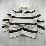 VINTAGE Y2K STRIPED LONG SLEEVE RUGBY POLO SHIRT WHITE / BROWN