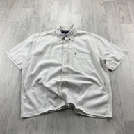 VINTAGE 00s TOMMY HILFIGER PLAIN CROPPED SHORT SLEEVE BUTTON UP SHIRT WHITE
