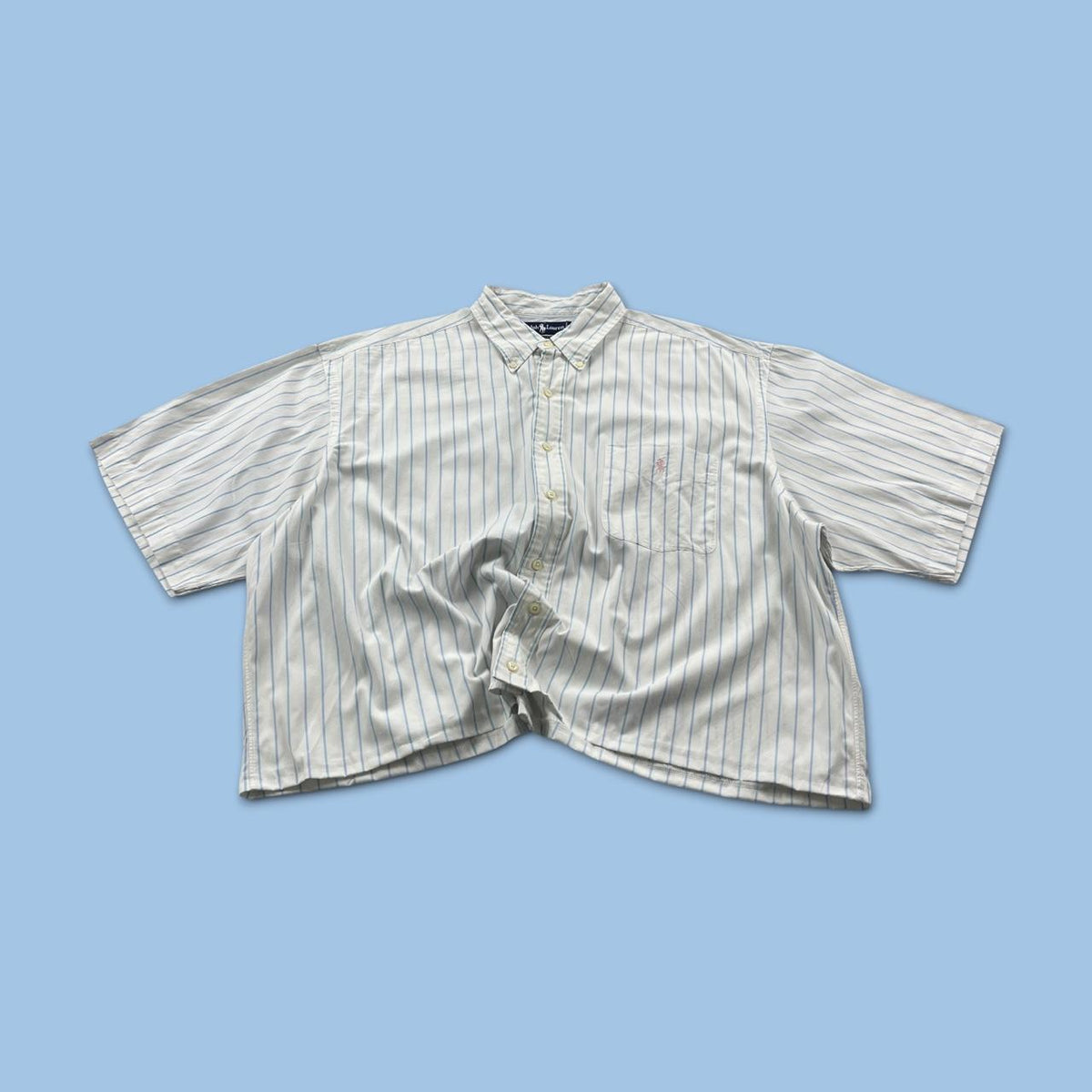 VINTAGE 00s RALPH LAUREN STRIPED CROPPED SHORT SLEEVE BUTTON UP SHIRT WHITE