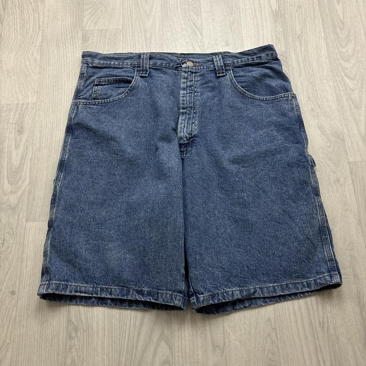VINTAGE 00s WRANGLER BAGGY LOOSE CARPENTER JORTS BLUE