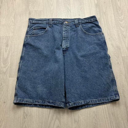 VINTAGE 00s WRANGLER BAGGY LOOSE CARPENTER JORTS BLUE