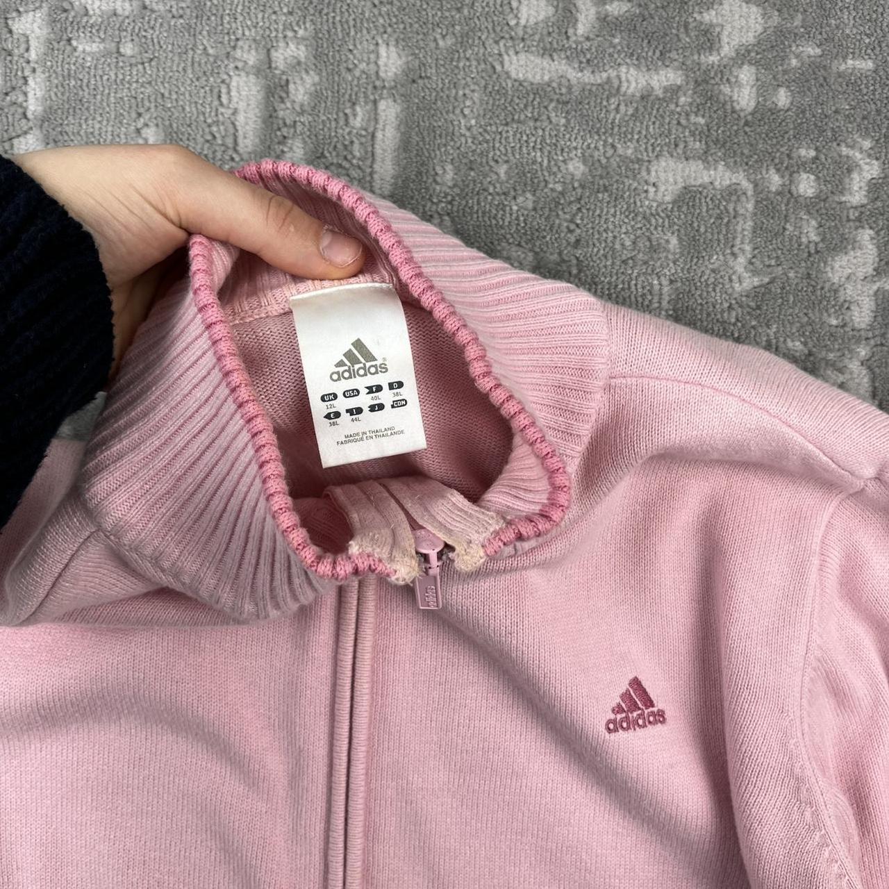 VINTAGE Y2K ADIDAS ZIP UP KNITTED JUMPER BABY PINK