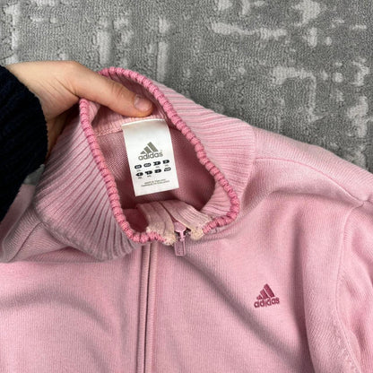 VINTAGE Y2K ADIDAS ZIP UP KNITTED JUMPER BABY PINK