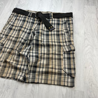 VINTAGE Y2K BAGGY CHECKERED PLAID CARGO SHORTS BEIGE