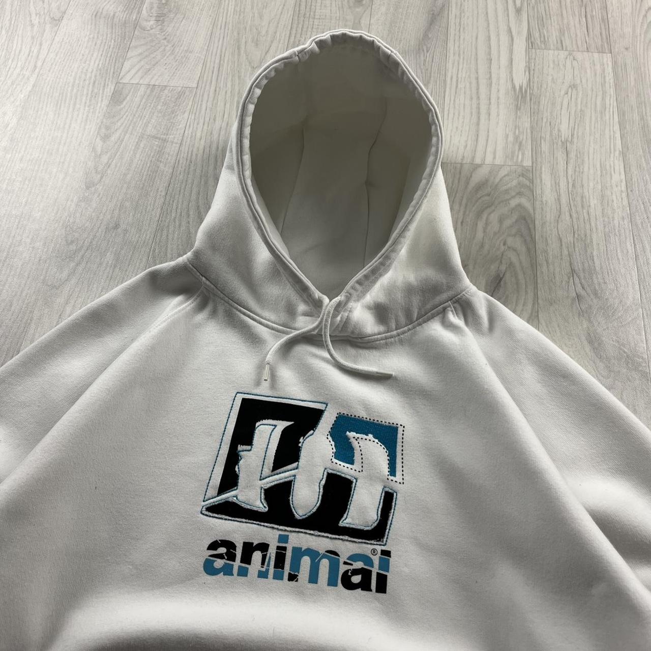 VINTAGE Y2K ANIMAL CENTRE LOGO SURF HOODIE WHITE