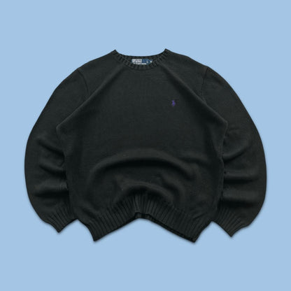 VINTAGE Y2K POLO RALPH LAUREN CHUNKY KNITTED JUMPER BLACK
