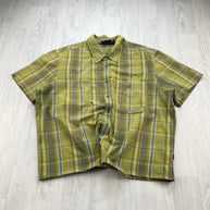 VINTAGE 00s MAMMUT CHECKERED CROPPED SHORT SLEEVE BUTTON UP SHIRT KHAKI
