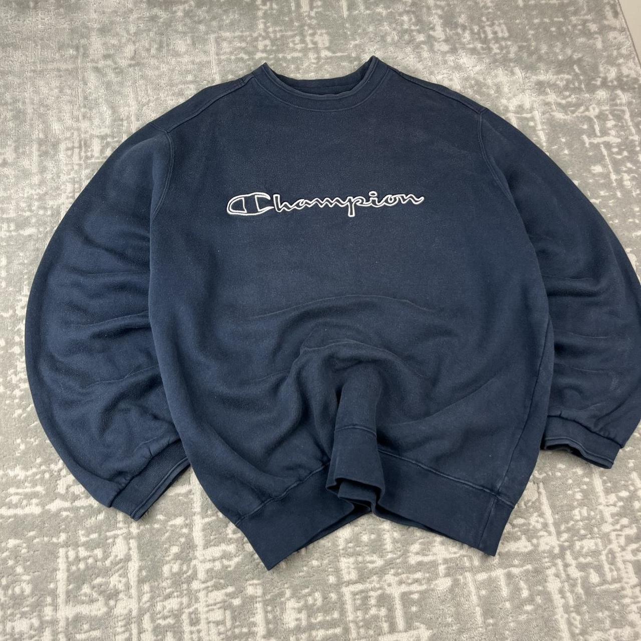 VINTAGE Y2K CHAMPION SPELL OUT BOXY SWEATSHIRT NAVY