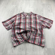 VINTAGE 00s RALPH LAUREN CHECKERED CROPPED SHORT SLEEVE BUTTON UP SHIRT RED