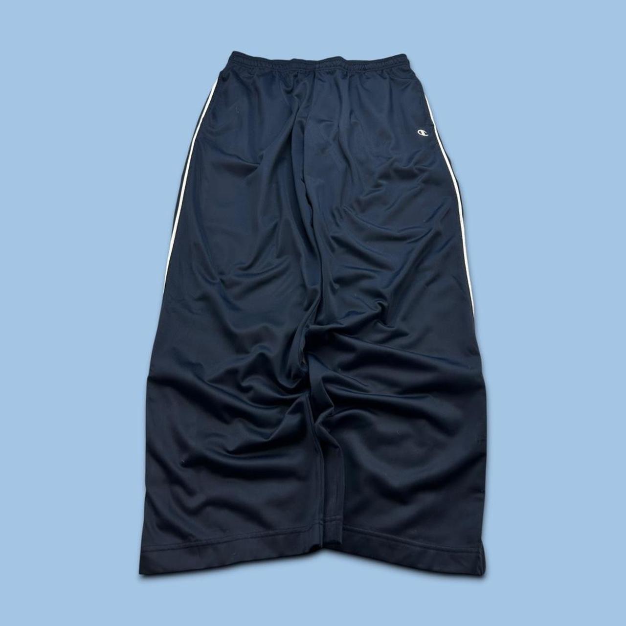 VINTAGE Y2K CHAMPION STRIPE BAGGY TRACKSUIT BOTTOMS NAVY