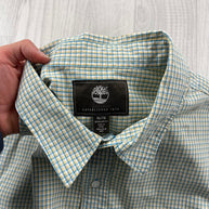 VINTAGE 00s TIMBERLAND CHECKERED CROPPED SHORT SLEEVE BUTTON UP SHIRT GREEN