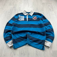 VINTAGE Y2K QUIKSILVER STRIPED LONG SLEEVE RUGBY POLO SHIRT BLUE