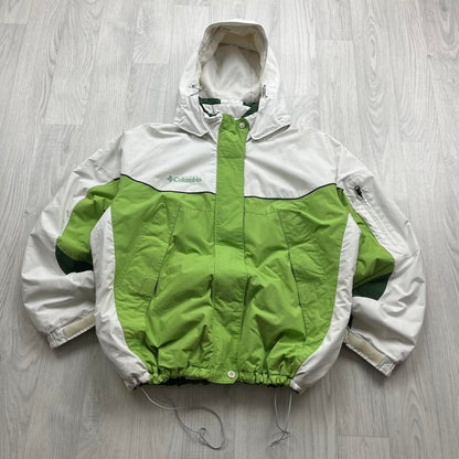 VINTAGE 00s COLUMBIA PANELLED TECHNICAL HOODED JACKET WHITE GREEN