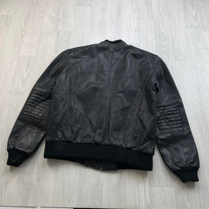 VINTAGE Y2K LEATHER BOMBER JACKET BLACK