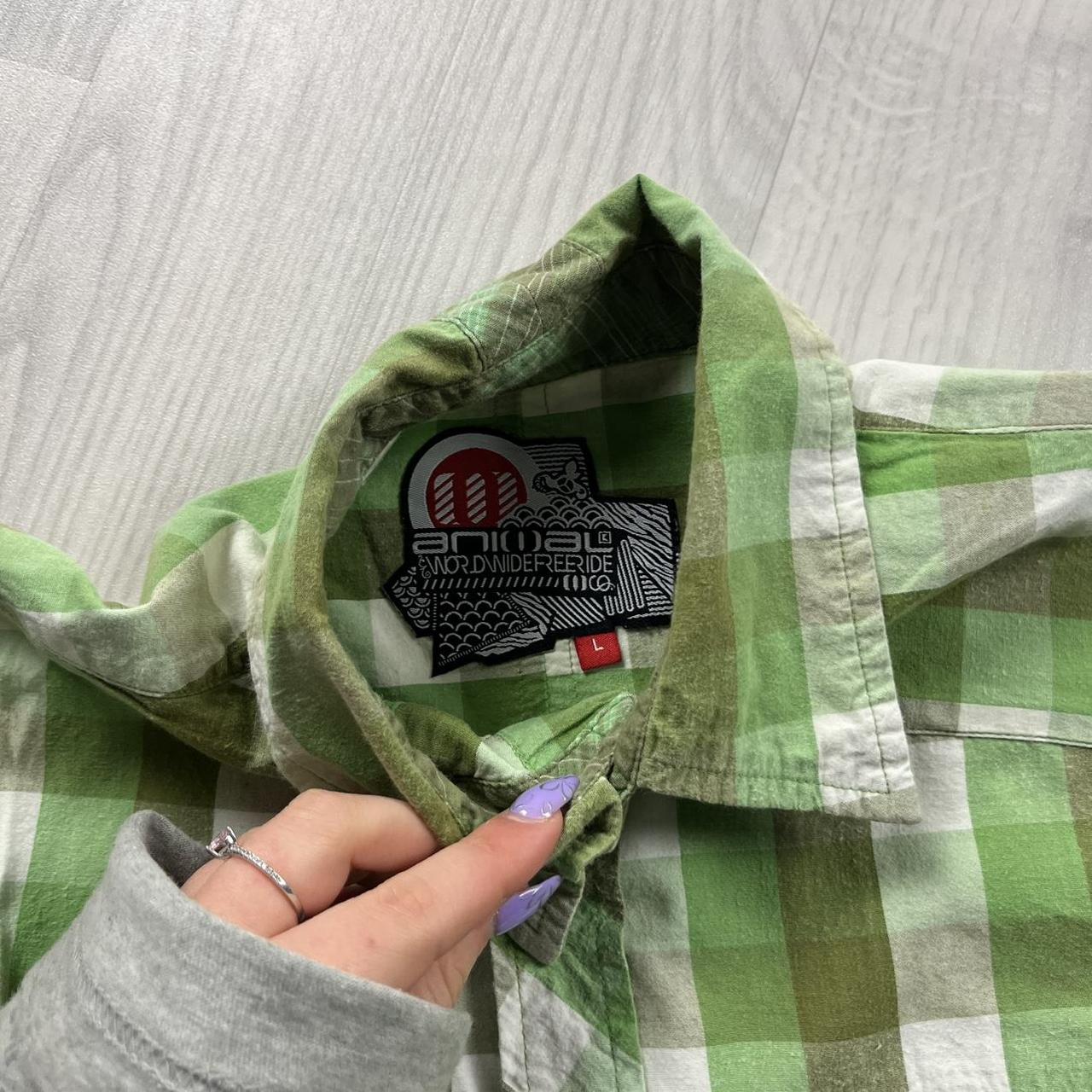 VINTAGE Y2K ANIMAL CHECKERED SHORT SLEEVE SHIRT GREEN