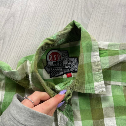 VINTAGE Y2K ANIMAL CHECKERED SHORT SLEEVE SHIRT GREEN