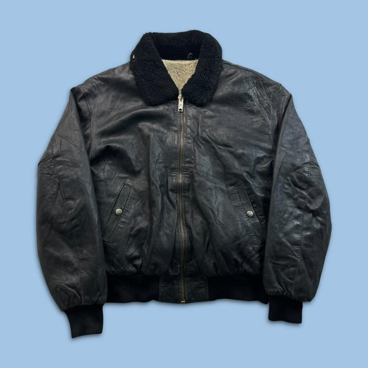VINTAGE Y2K LEATHER BOMBER AVIATOR COLLARED JACKET