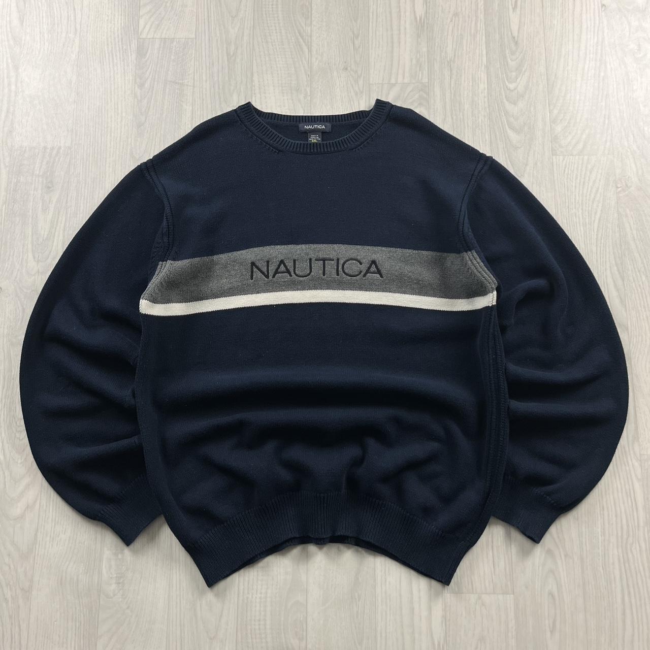 VINTAGE Y2K NAUTICA CHUNKY STRIPED KNITTED JUMPER NAVY