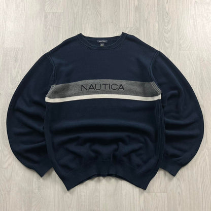 VINTAGE Y2K NAUTICA CHUNKY STRIPED KNITTED JUMPER NAVY