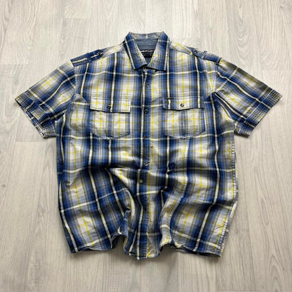 VINTAGE Y2K ECKO UNLTD PLAID SHORT SLEEVE BUTTON UP SHIRT BLUE / YELLOW