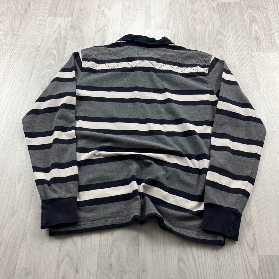 VINTAGE Y2K NORTH SAILS STRIPED LONG SLEEVE RUGBY POLO SHIRT GREY