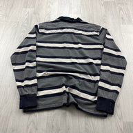 VINTAGE Y2K NORTH SAILS STRIPED LONG SLEEVE RUGBY POLO SHIRT GREY