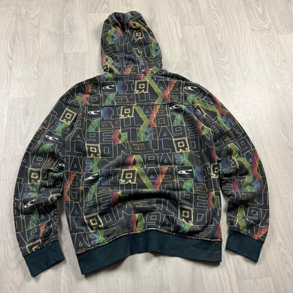 VINTAGE Y2K O’NEILL GRAPHIC ALL OVER PRINT HOODIE FADED BLACK