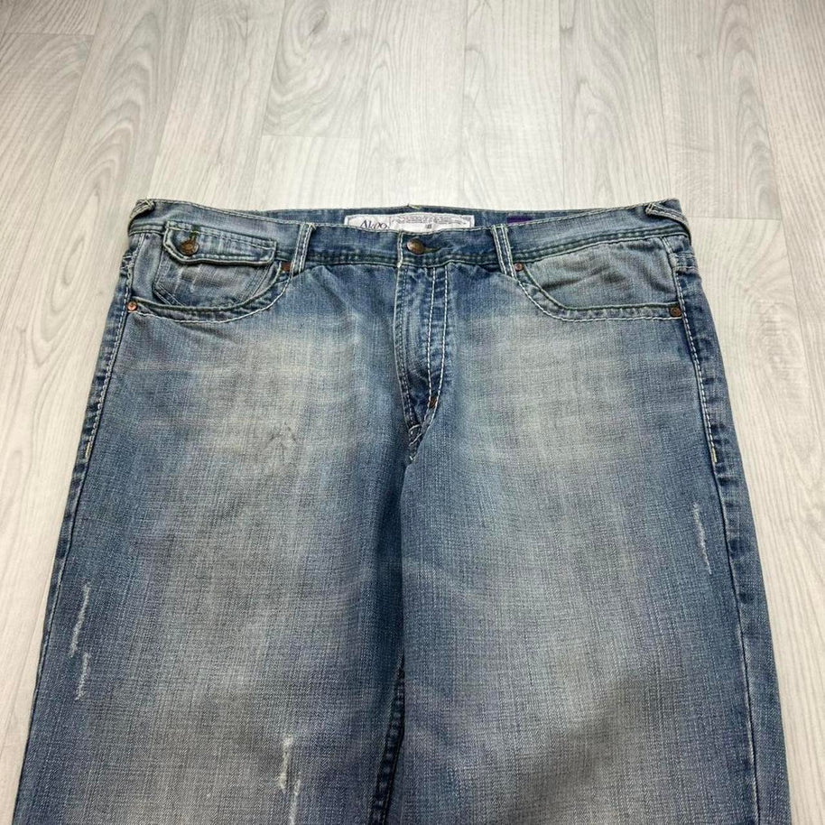 VINTAGE Y2K AKOO BAGGY EMBROIDERED JEANS BLUE