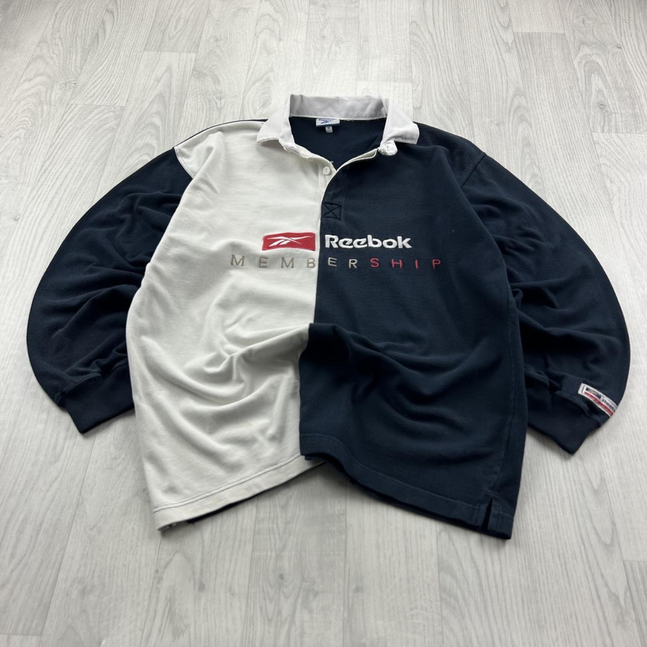 VINTAGE Y2K REEBOK LONG SLEEVE RUGBY POLO SHIRT NAVY WHITE