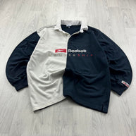 VINTAGE Y2K REEBOK LONG SLEEVE RUGBY POLO SHIRT NAVY WHITE