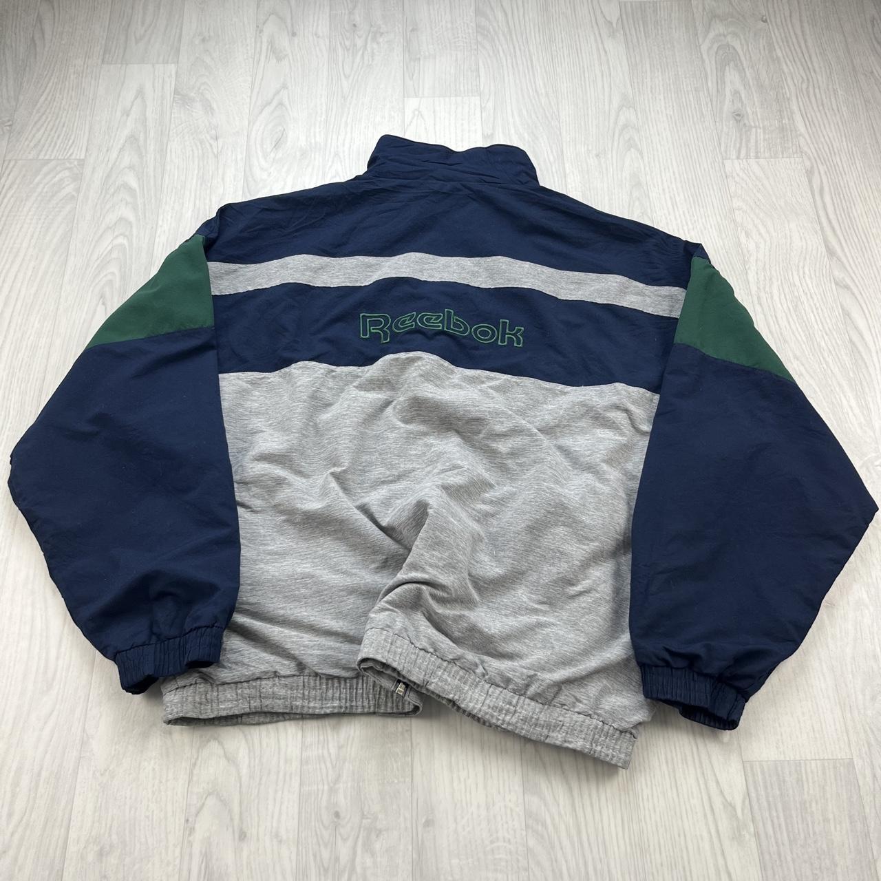 VINTAGE 90s REEBOK WINDBREAKER TRACK JACKET GREY / NAVY