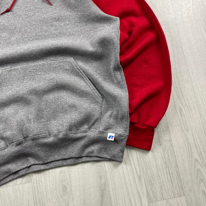 VINTAGE RUSSELL ATHLETIC BLANK HOODIE RED GREY (M)
