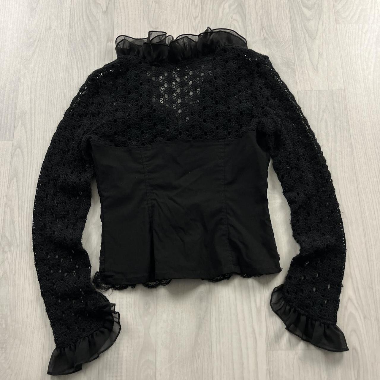 VINTAGE Y2K LONG SLEEVE CROTCHET CORSET RUFFLE TOP BLACK