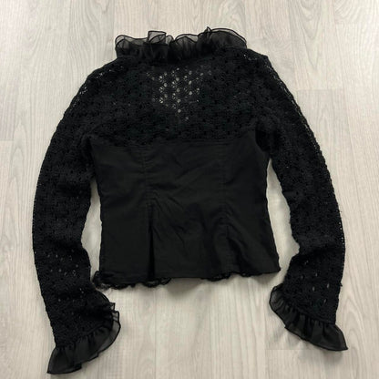 VINTAGE Y2K LONG SLEEVE CROTCHET CORSET RUFFLE TOP BLACK