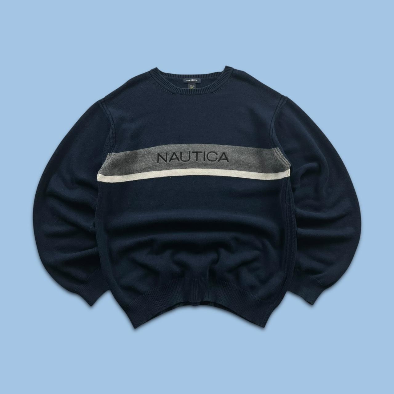 VINTAGE Y2K NAUTICA CHUNKY STRIPED KNITTED JUMPER NAVY