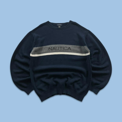 VINTAGE Y2K NAUTICA CHUNKY STRIPED KNITTED JUMPER NAVY
