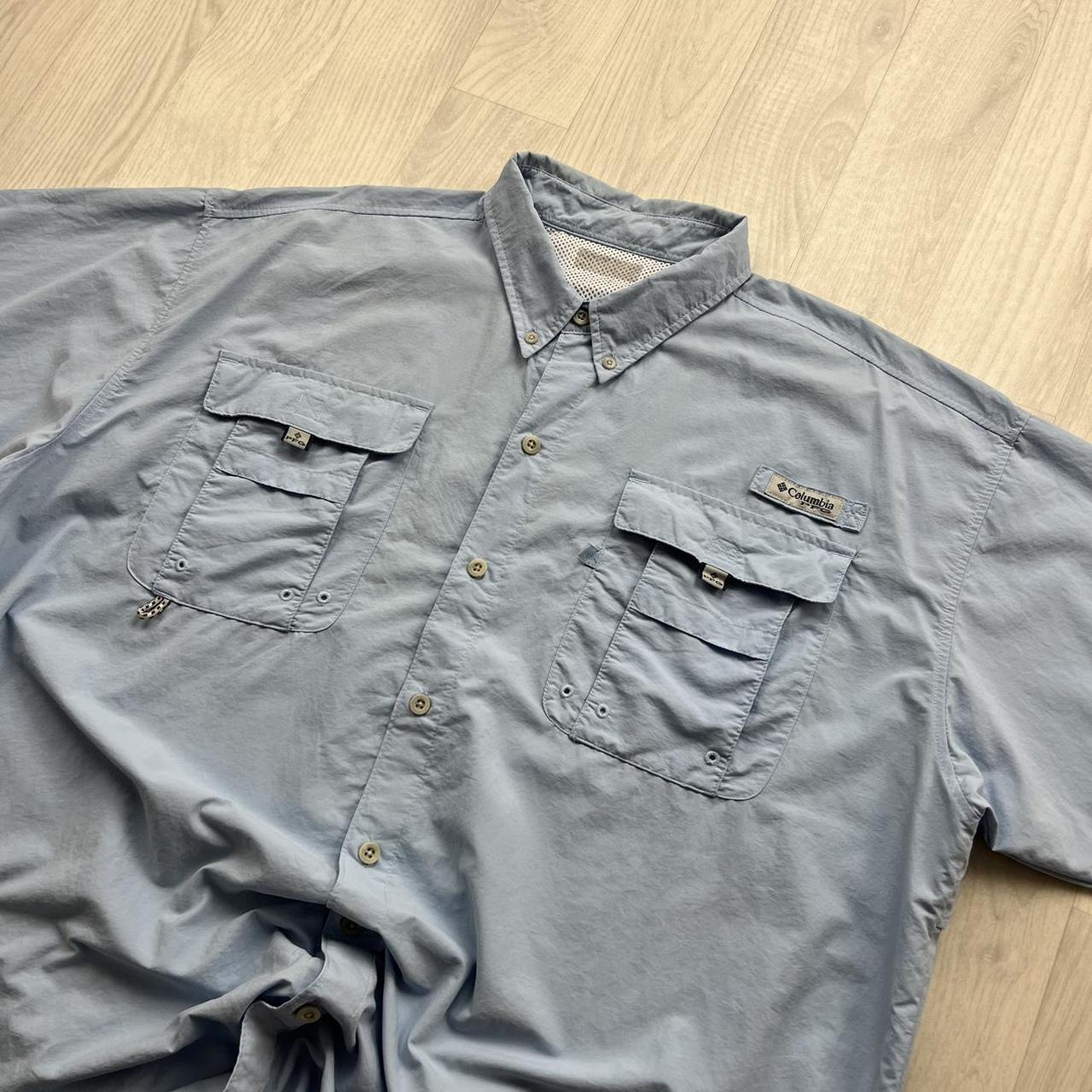 VINTAGE Y2K COLUMBIA SHORT SLEEVE UTILITY SHIRT LIGHT BLUE