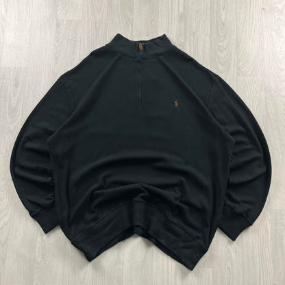VINTAGE Y2K POLO RALPH LAUREN QUARTER ZIP KNITTED JUMPER BLACK