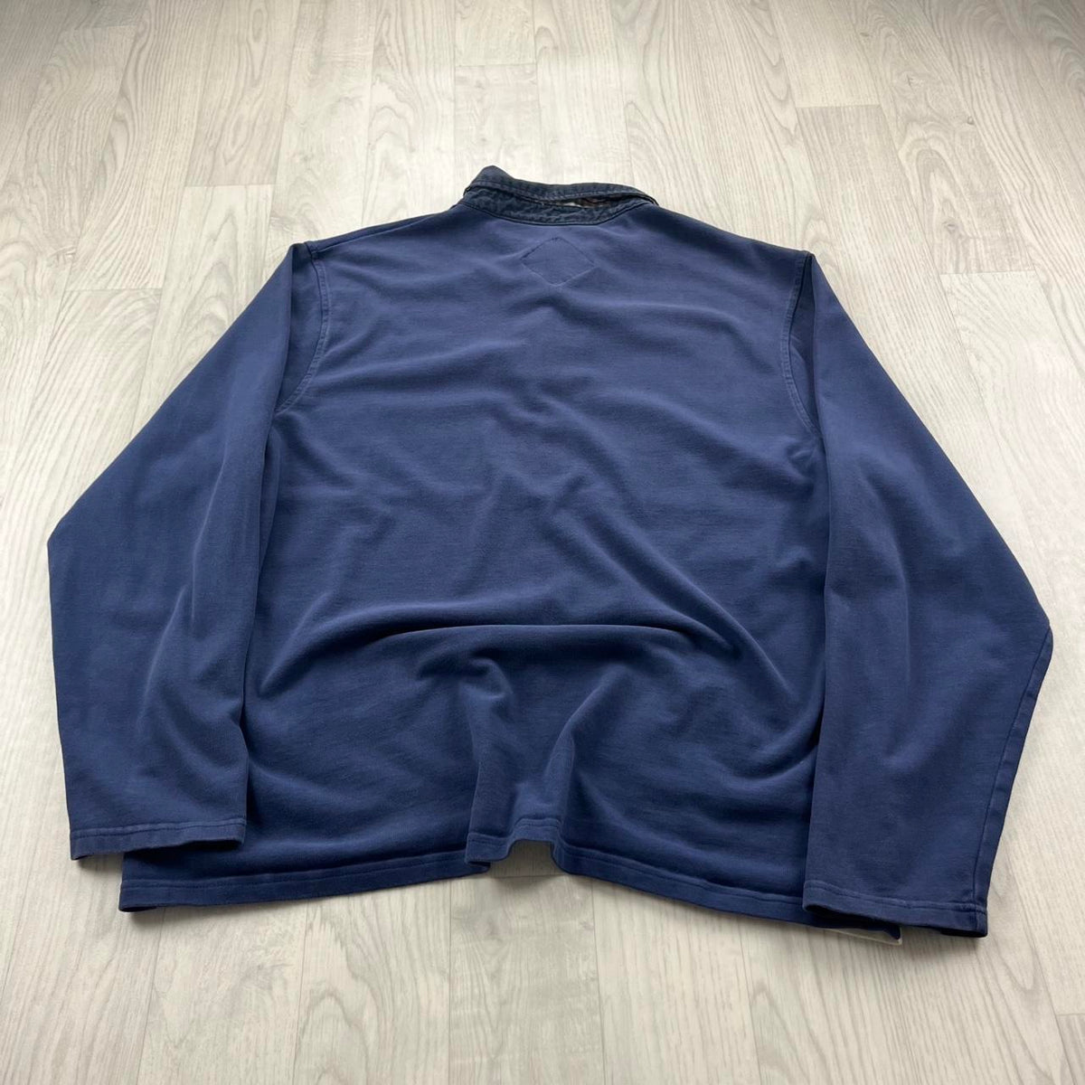 VINTAGE Y2K STRIPED LONG SLEEVE RUGBY POLO SHIRT NAVY BLUE