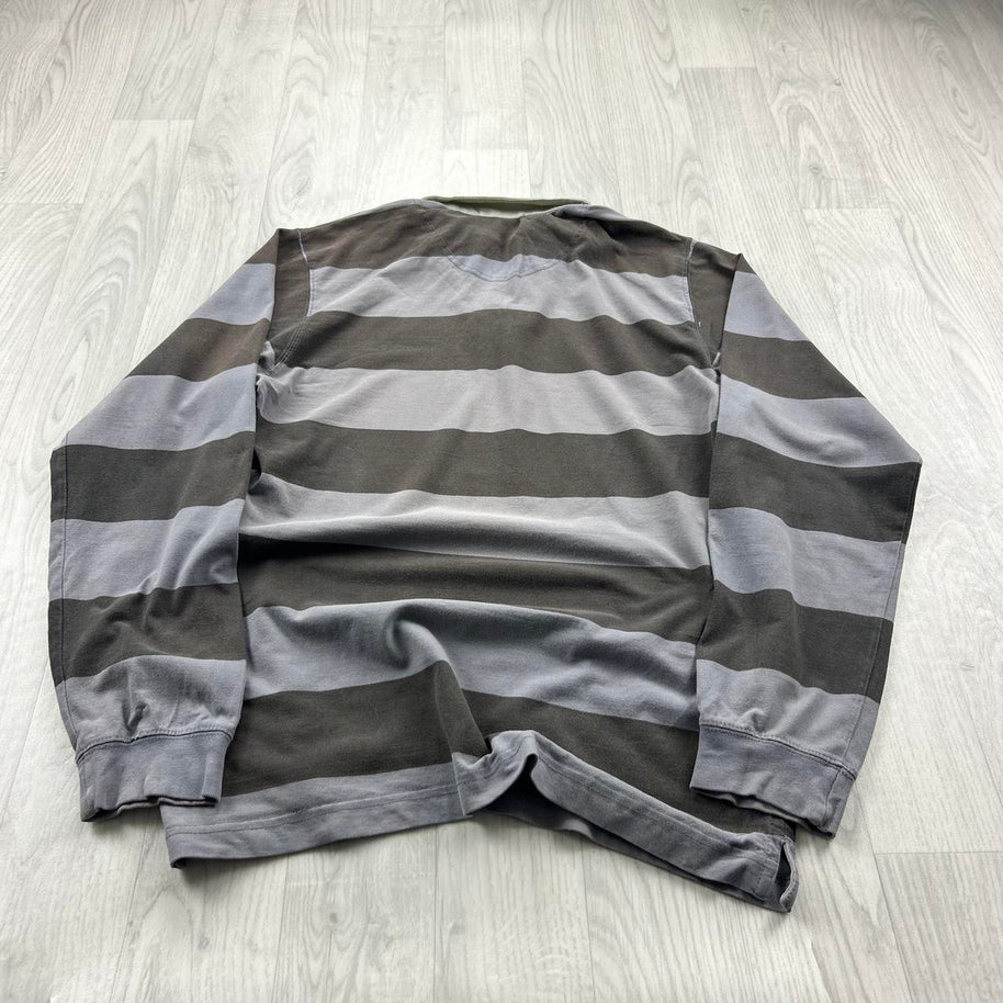 VINTAGE Y2K COLUMBIA STRIPED LONG SLEEVE RUGBY POLO SHIRT GREY