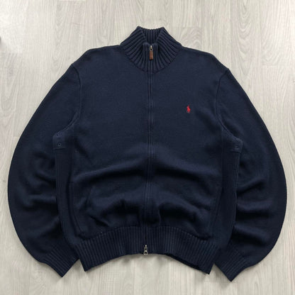 VINTAGE Y2K POLO RALPH LAUREN ZIP CHUNKY KNITTED JUMPER NAVY
