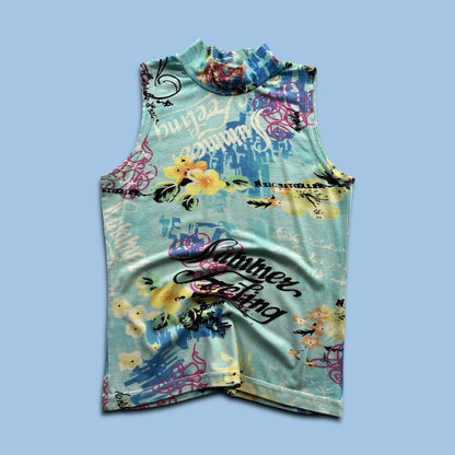 VINTAGE Y2K GRAPHIC VEST TOP BLUE